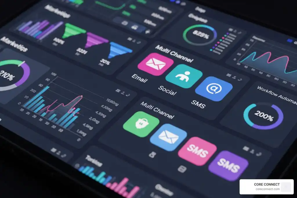 Digital marketing analytics dashboard with multi-channel data visualization.