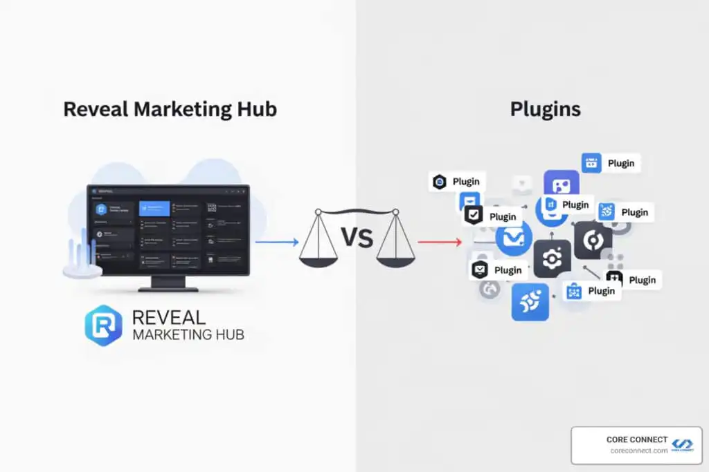 Reveal Marketing Hub dashboard with plugin integrations for marketing automation.