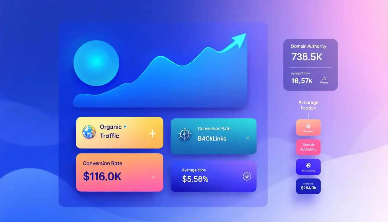 A dashboard showing metrics for measuring SEO success.