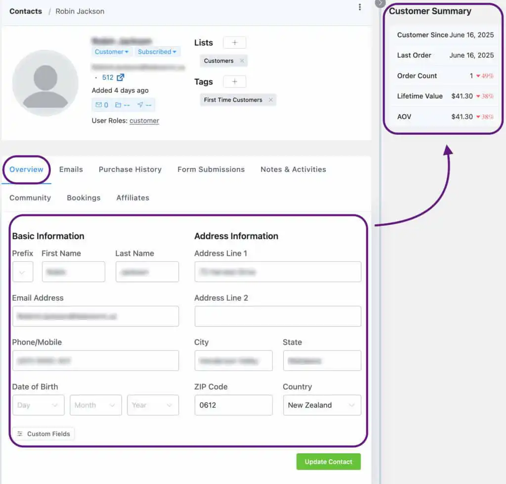 contact details and tracking with CRM