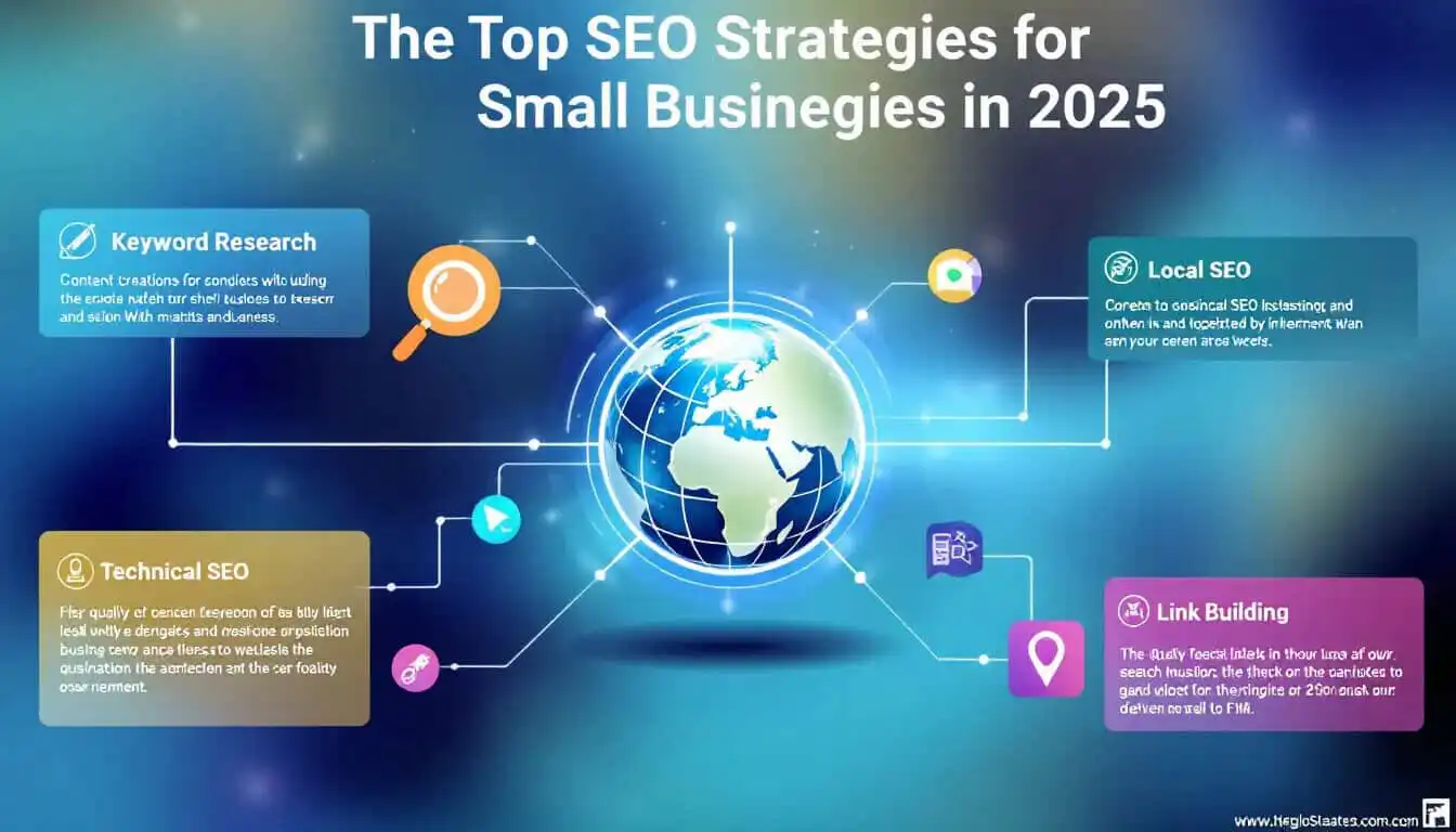 A modern SEO services overview for small businesses in 2025, highlighting top strategies.