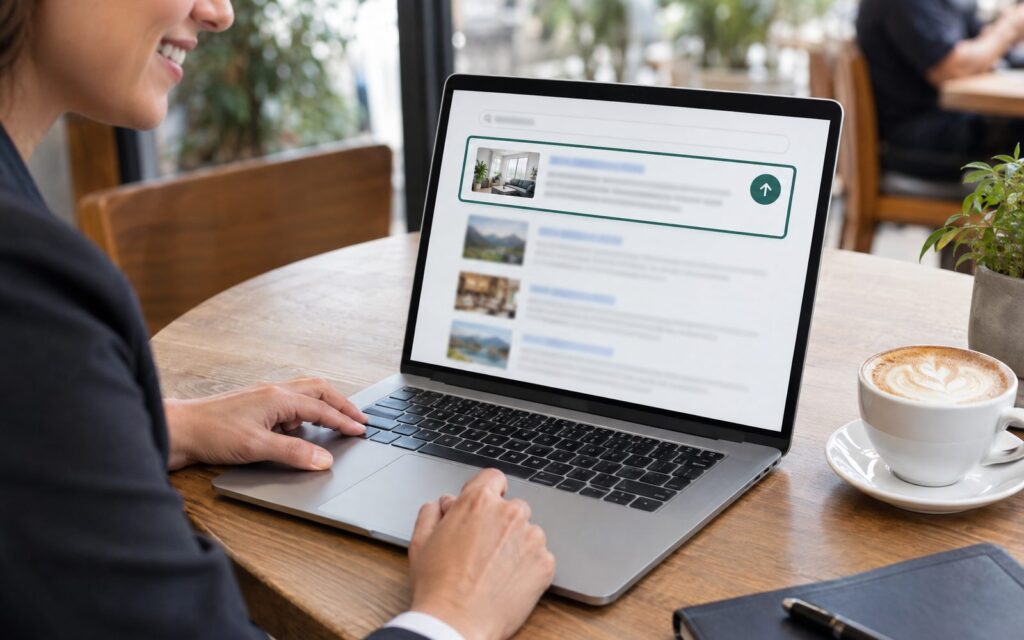 Laptop showing a business ranking at the top of search results