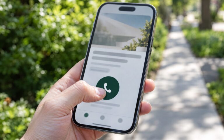 Thumb tapping a green call button on a mobile website